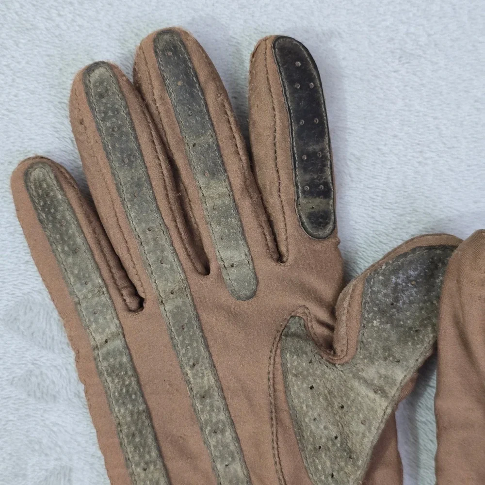 Vintage Isotoner Women's Tan Gloves Large Wool Trim Driving Gloves - Picture 7 of 15